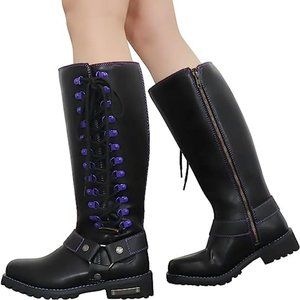 NIB-Women's Knee-High Biker Boots, Comfortable Low Heel Mid Calf Flat Boots
